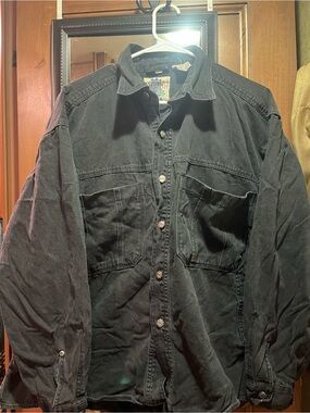 VTG 90s Exhaust Urban Clothing Black Denim Button Down Shacket Shirt Large